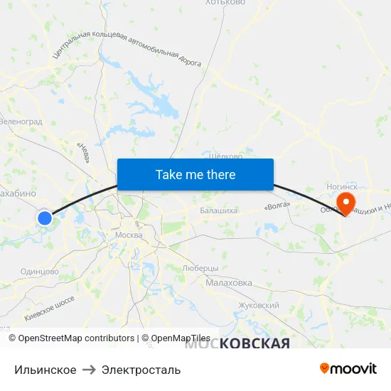 Ильинское to Электросталь map