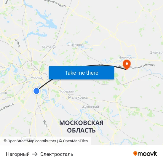 Нагорный to Электросталь map
