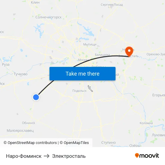 Наро-Фоминск to Электросталь map