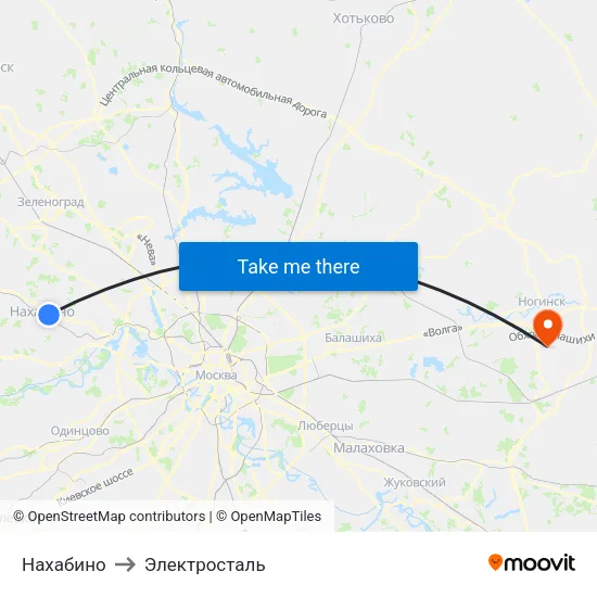 Нахабино to Электросталь map