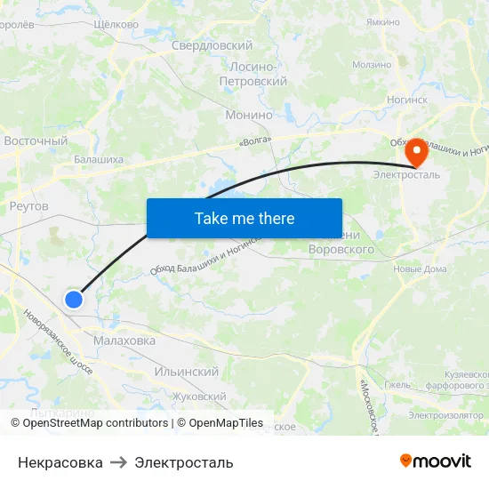 Некрасовка to Электросталь map