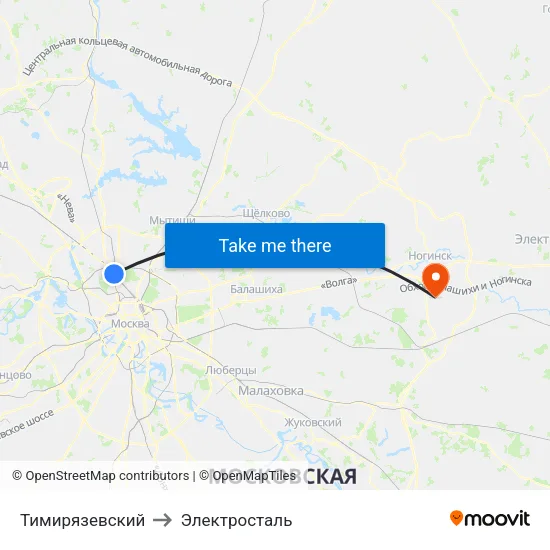 Тимирязевский to Электросталь map