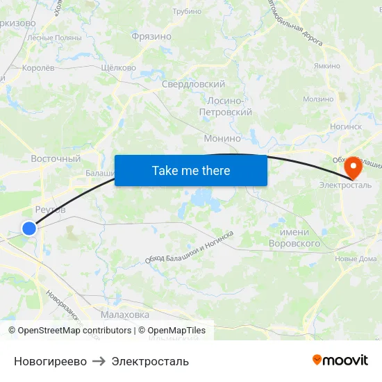 Новогиреево to Электросталь map