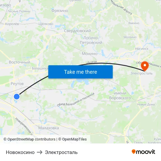 Новокосино to Электросталь map