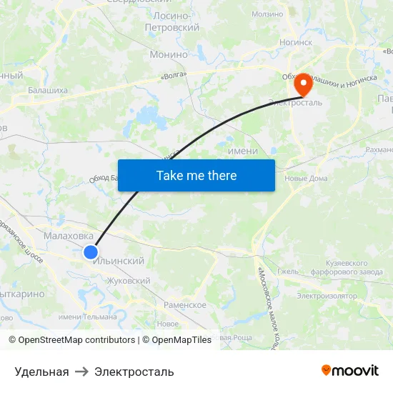 Удельная to Электросталь map