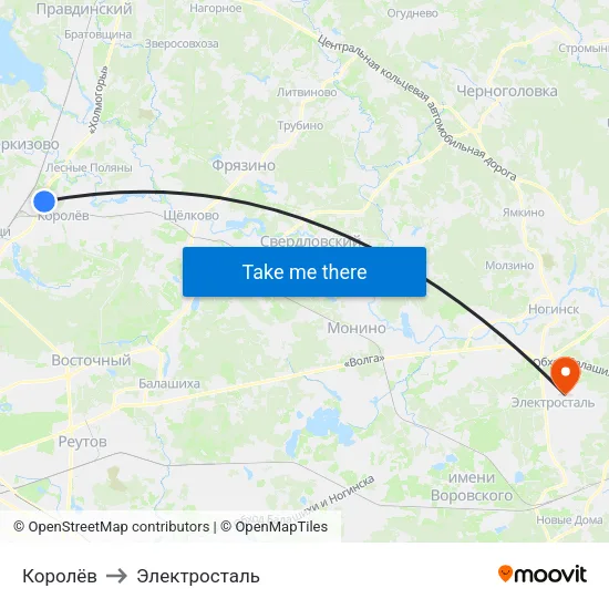 Королёв to Электросталь map