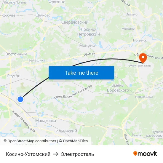 Косино-Ухтомский to Электросталь map