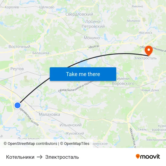 Котельники to Электросталь map