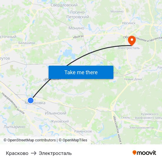 Красково to Электросталь map