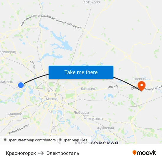 Красногорск to Электросталь map