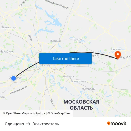 Одинцово to Электросталь map