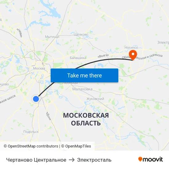 Чертаново Центральное to Электросталь map