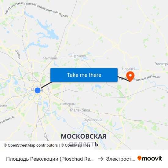 Площадь Революции (Ploschad Revolyutsii) to Электросталь map