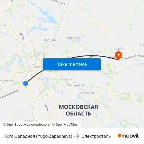 Юго-Западная (Yugo-Zapadnaya) to Электросталь map