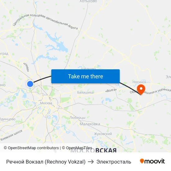 Речной Вокзал (Rechnoy Vokzal) to Электросталь map