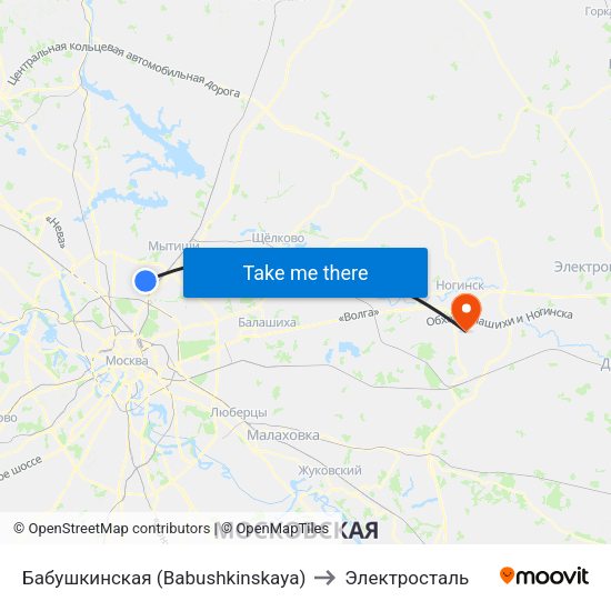 Бабушкинская (Babushkinskaya) to Электросталь map