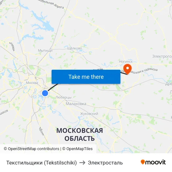 Текстильщики (Tekstilschiki) to Электросталь map