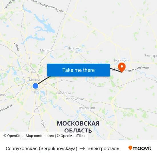 Серпуховская (Serpukhovskaya) to Электросталь map