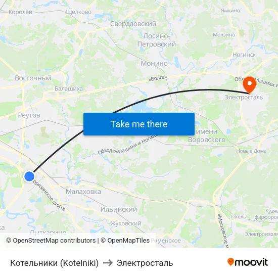 Котельники (Kotelniki) to Электросталь map
