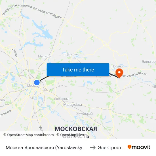 Москва Ярославская (Yaroslavsky Station) to Электросталь map