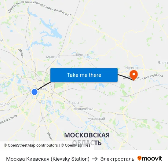 Москва Киевская (Kievsky Station) to Электросталь map