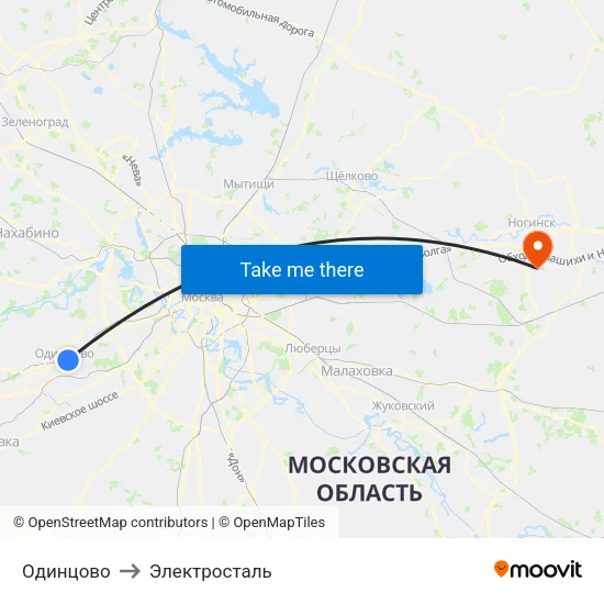 Одинцово to Электросталь map