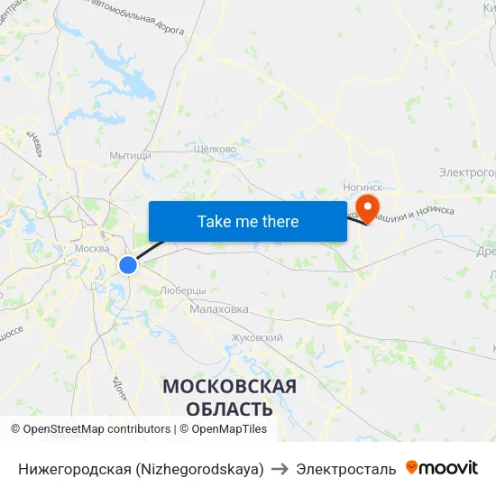 Нижегородская (Nizhegorodskaya) to Электросталь map