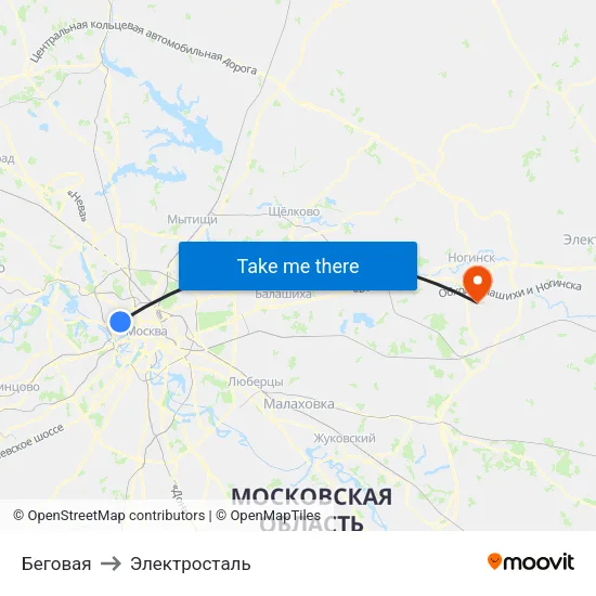 Беговая to Электросталь map