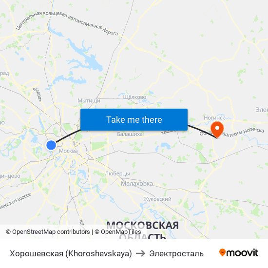 Хорошевская (Khoroshevskaya) to Электросталь map