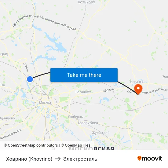 Ховрино (Khovrino) to Электросталь map