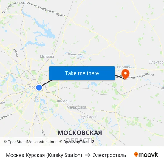 Москва Курская (Kursky Station) to Электросталь map
