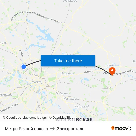 Метро Речной вокзал to Электросталь map