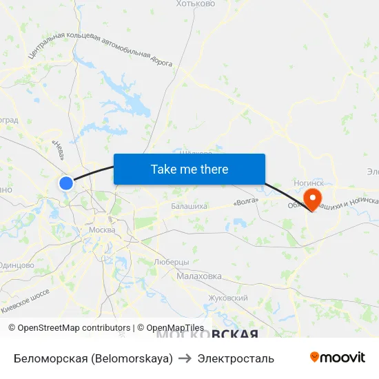 Беломорская (Belomorskaya) to Электросталь map