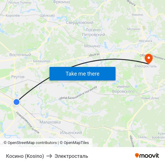 Косино (Kosino) to Электросталь map