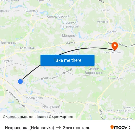 Некрасовка (Nekrasovka) to Электросталь map