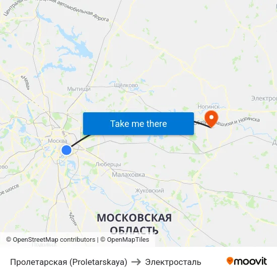 Пролетарская (Proletarskaya) to Электросталь map