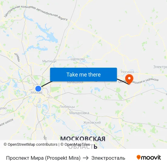 Проспект Мира (Prospekt Mira) to Электросталь map