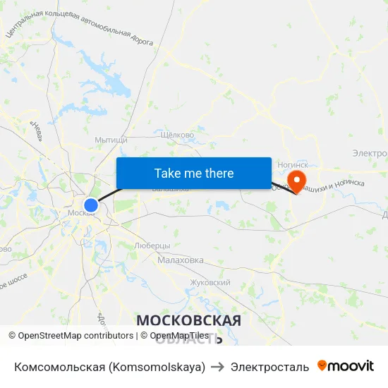 Комсомольская (Komsomolskaya) to Электросталь map
