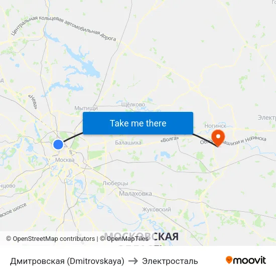 Дмитровская (Dmitrovskaya) to Электросталь map