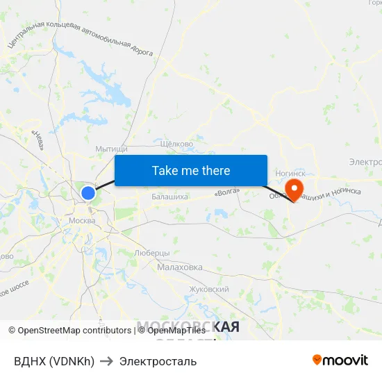 ВДНХ (VDNKh) to Электросталь map
