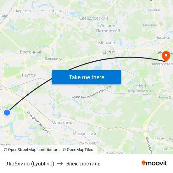 Люблино (Lyublino) to Электросталь map