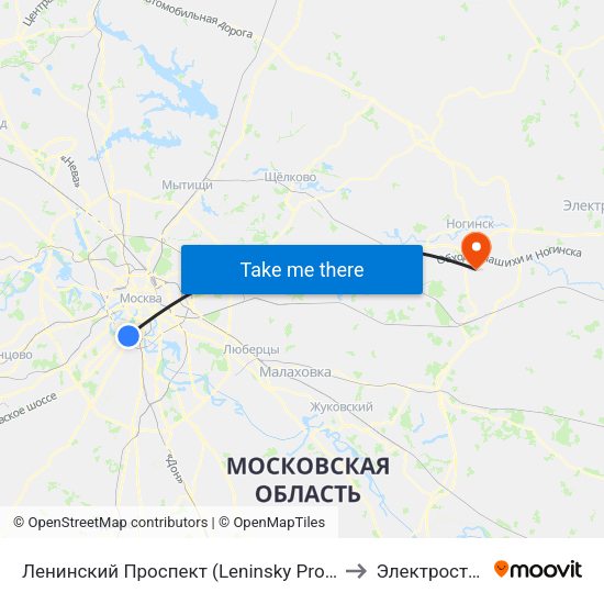 Ленинский Проспект (Leninsky Prospekt) to Электросталь map