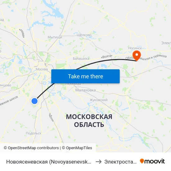 Новоясеневская (Novoyasenevskaya) to Электросталь map