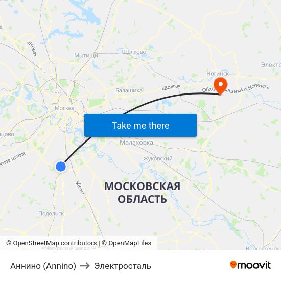 Аннино (Annino) to Электросталь map