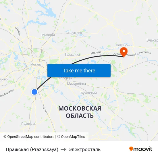 Пражская (Prazhskaya) to Электросталь map