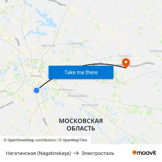 Нагатинская (Nagatinskaya) to Электросталь map