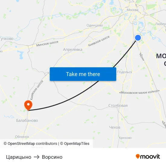 Царицыно to Ворсино map