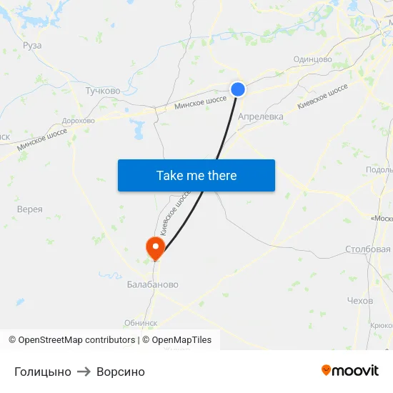 Голицыно to Ворсино map