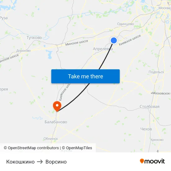Кокошкино to Ворсино map