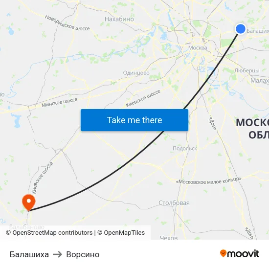 Балашиха to Ворсино map